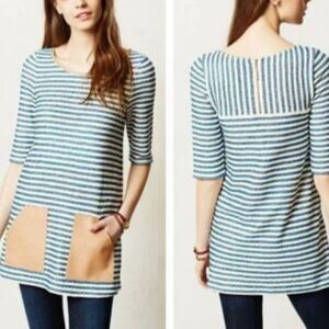 Anthropologie Blue and Tan Striped Tunic